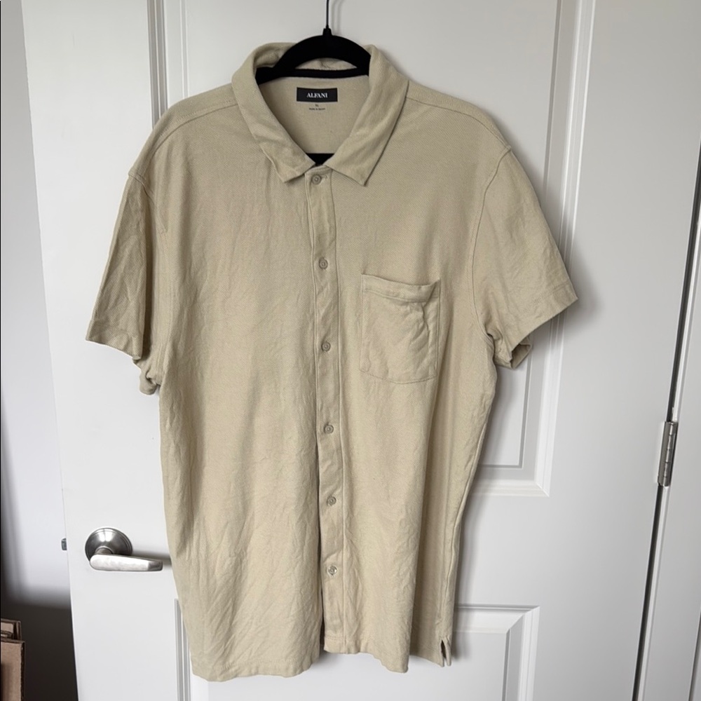 Alfani Tan Casual Button Down Shirt Classic Short Sleeve